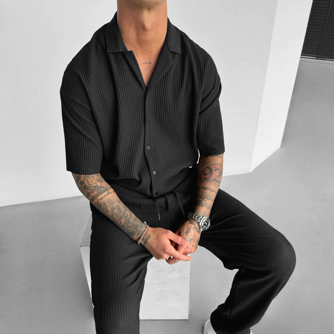 Oversize Pleated Open Collar Shirt & Trouser Set