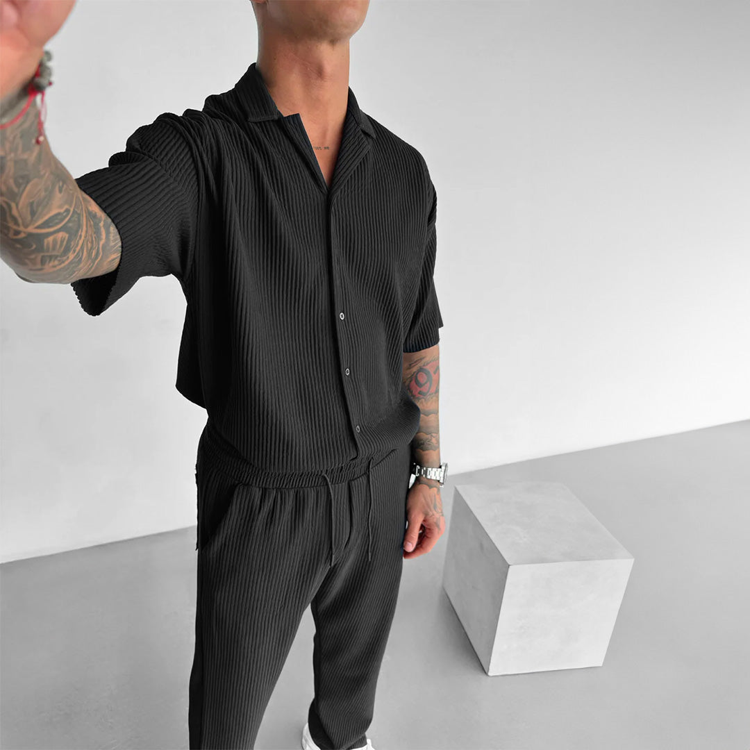 Oversize Pleated Open Collar Shirt & Trouser Set