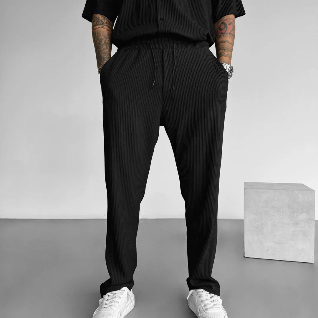 Oversize Pleated Open Collar Shirt & Trouser Set