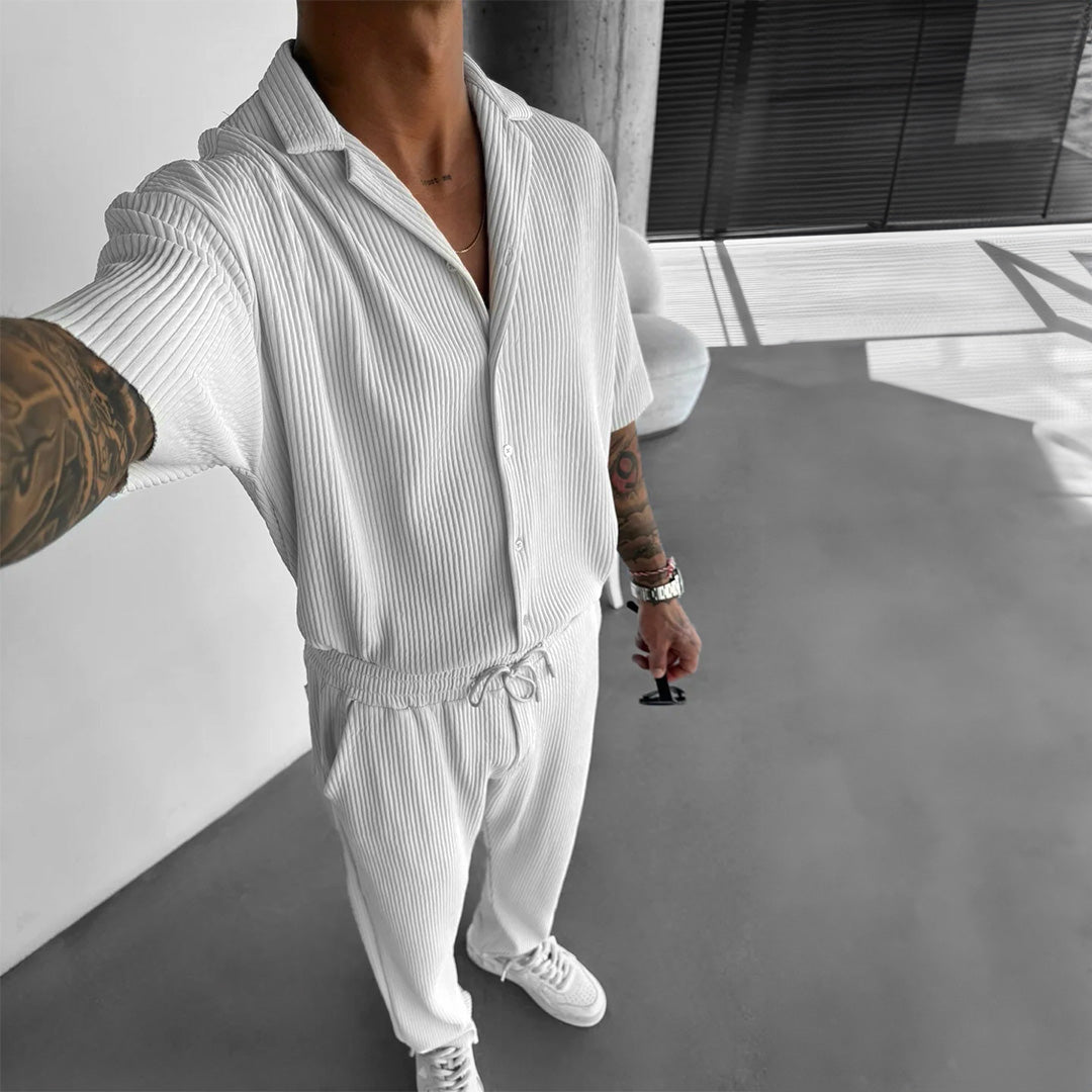 Oversize Pleated Open Collar Shirt & Trouser Set