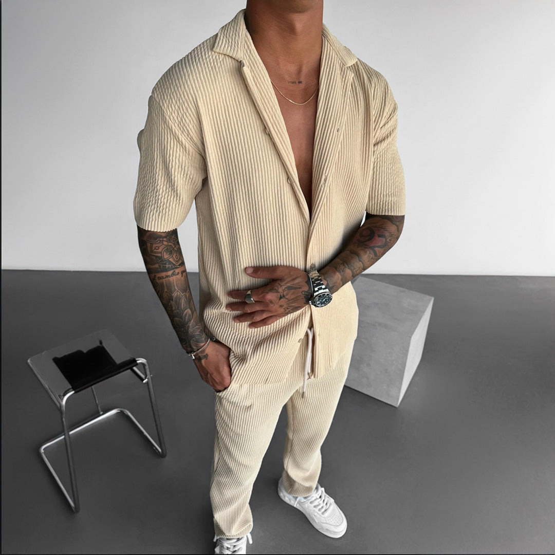 Oversize Pleated Open Collar Shirt & Trouser Set