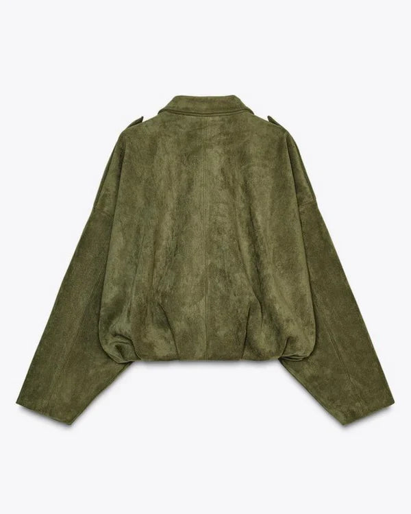 Oversized Faux Suede Bomber Jacket