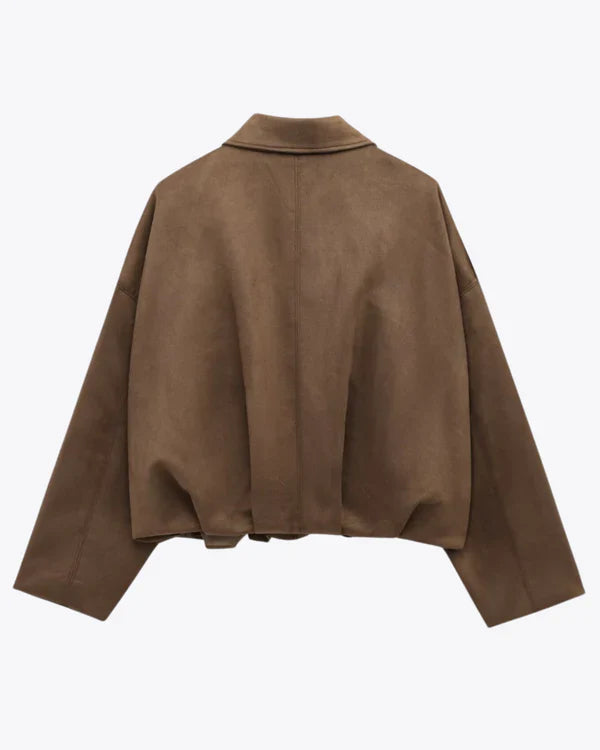 Oversized Faux Suede Bomber Jacket