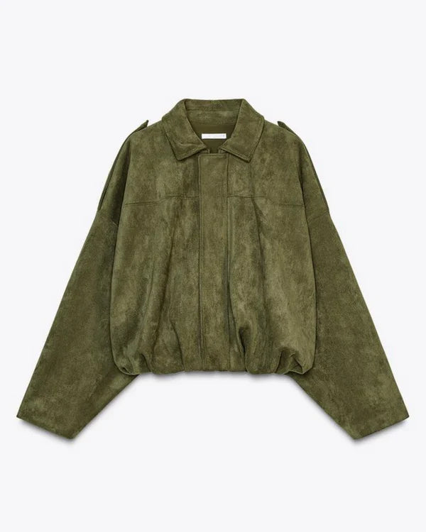 Oversized Faux Suede Bomber Jacket