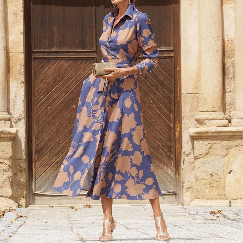 Printed Button-Down Midi Shirt Dress