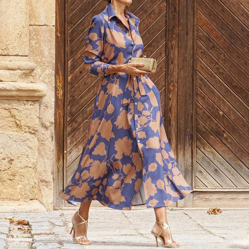 Printed Button-Down Midi Shirt Dress