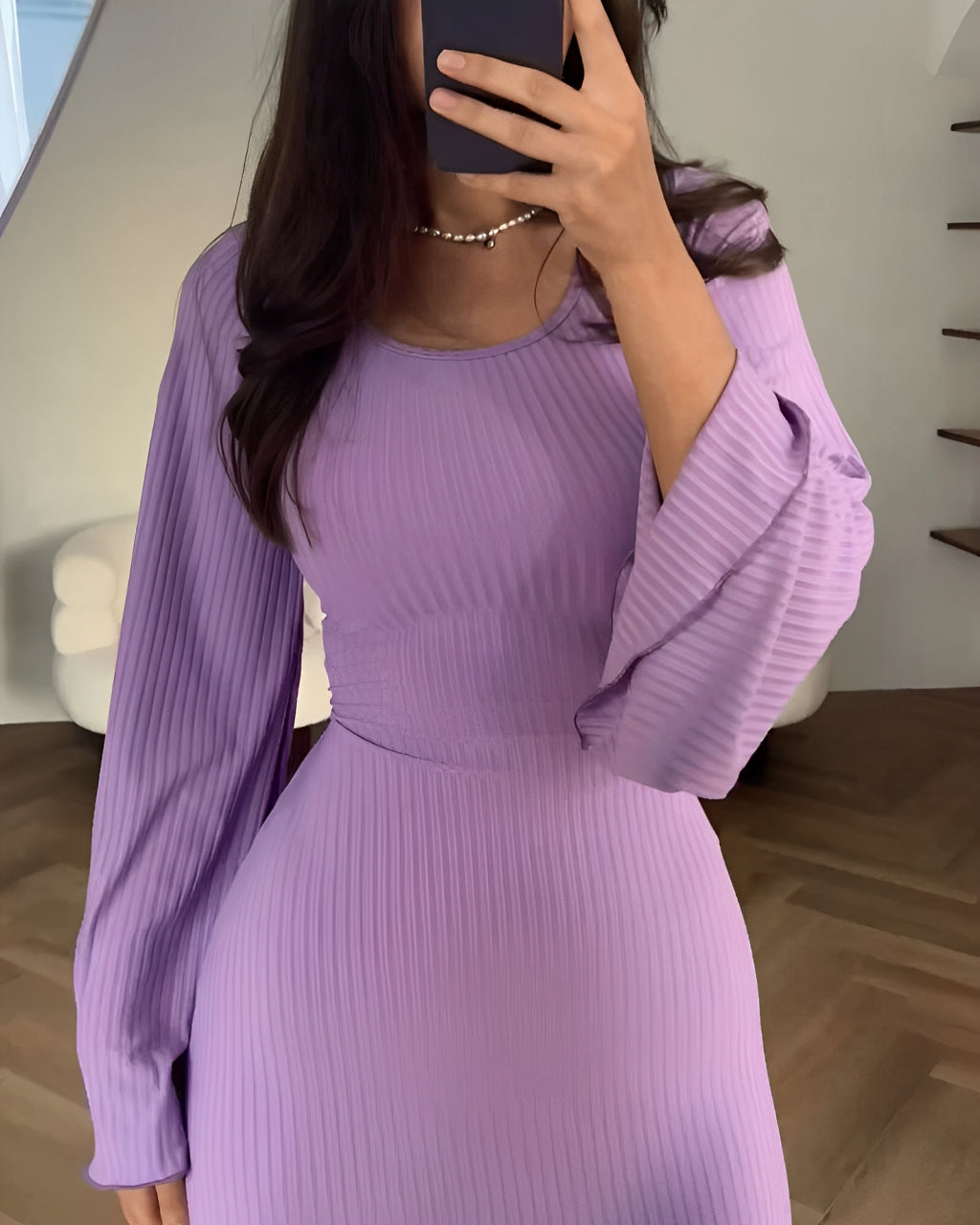 Ribbed Knit Dress with Lace-Up Back