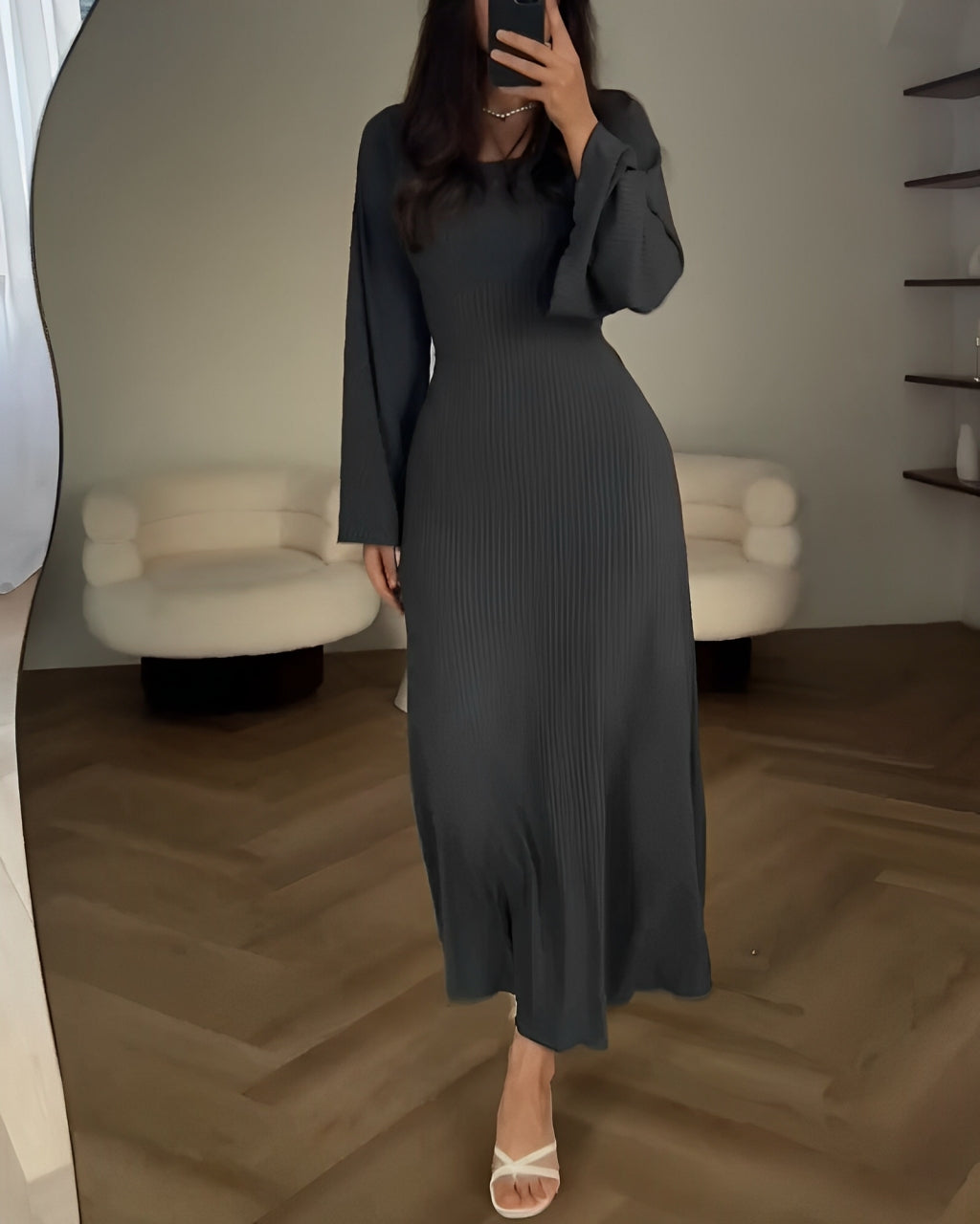 Ribbed Knit Dress with Lace-Up Back