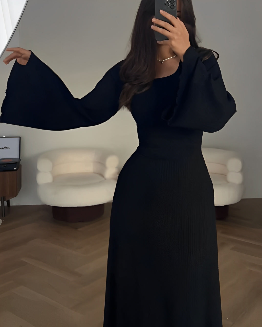 Ribbed Knit Dress with Lace-Up Back