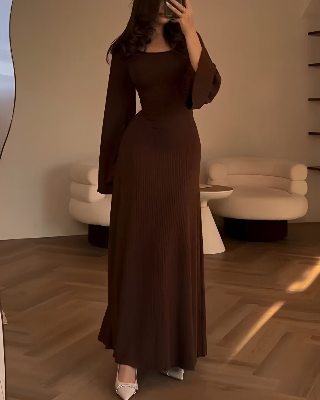 Ribbed Knit Dress with Lace-Up Back