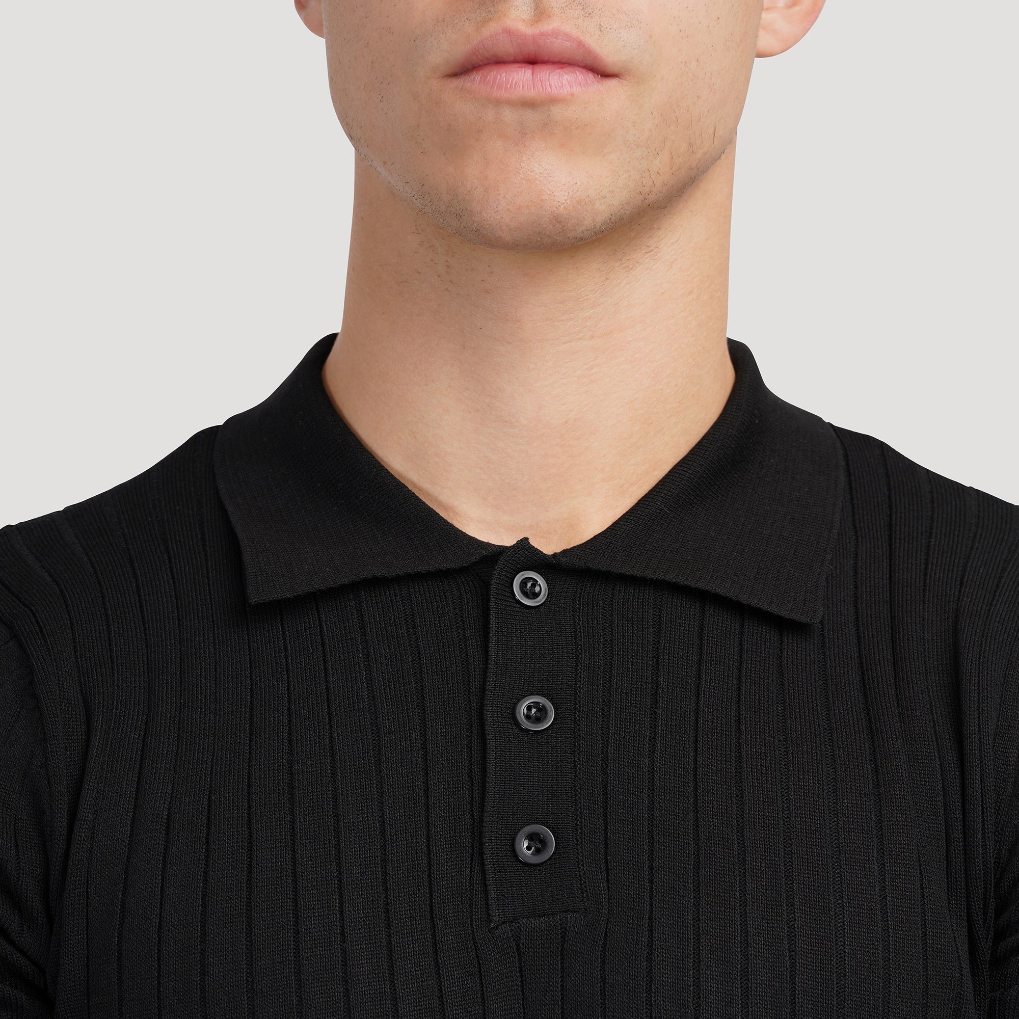 Ribbed Knit Polo Shirt