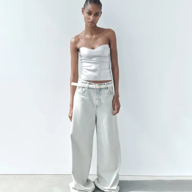 Strapless Metallic Top