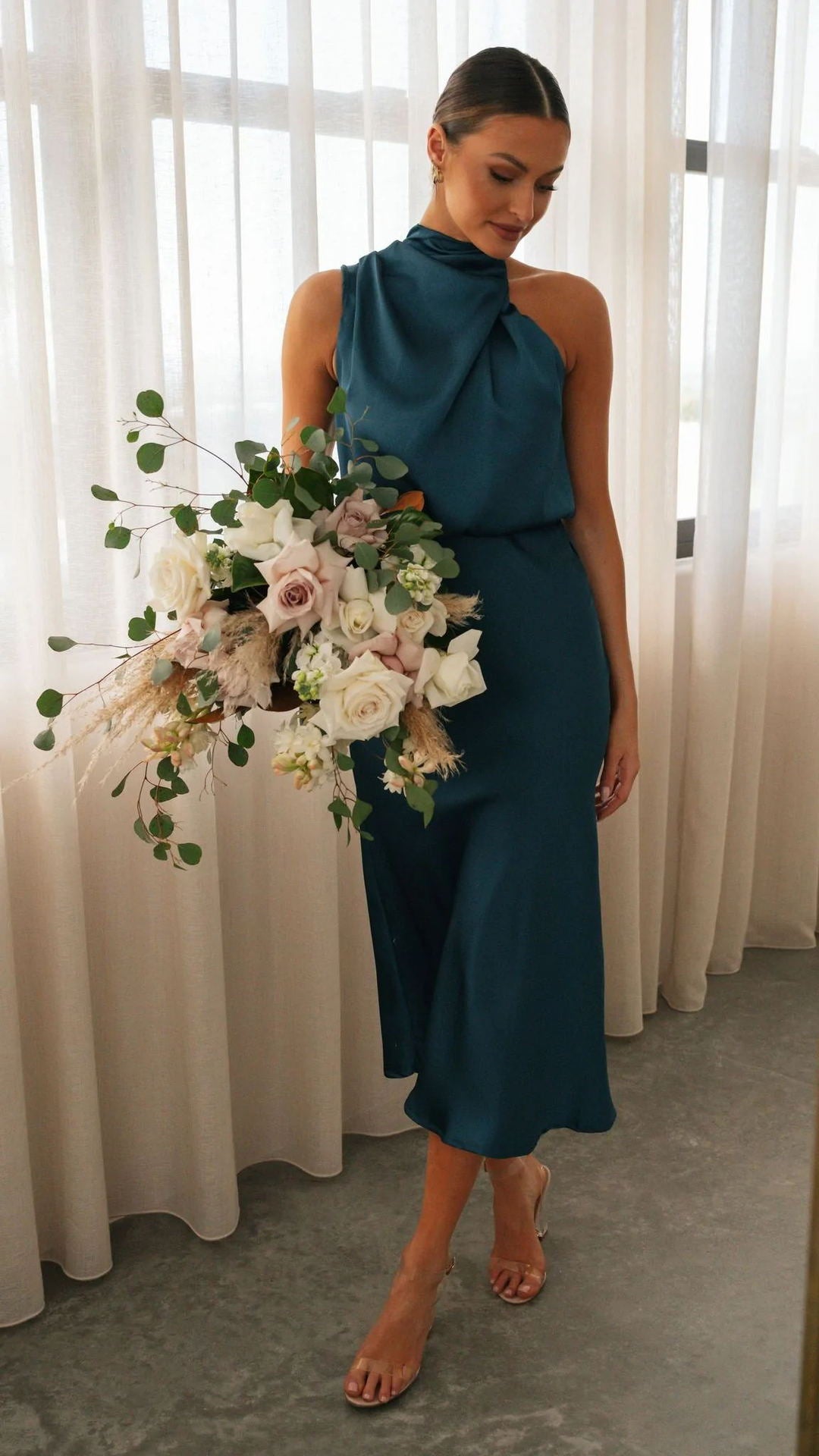 Satin Draped Halter Dress