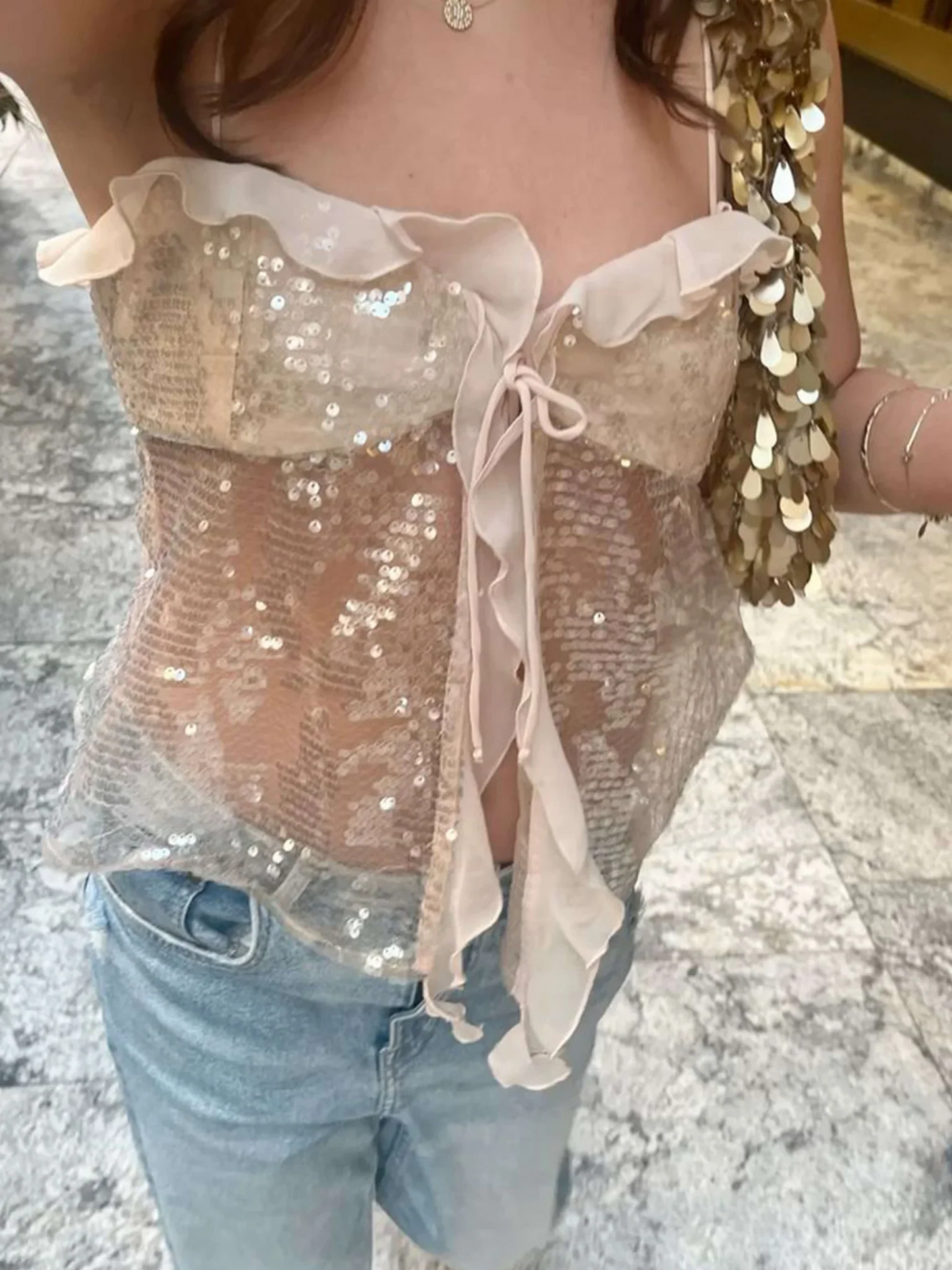 Sequin Ruffle Cami