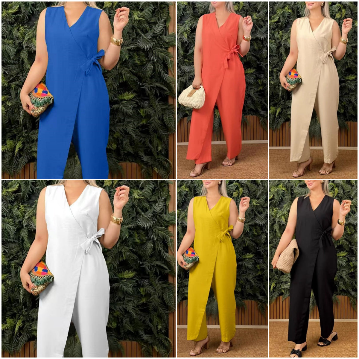 Sleeveless Long Jumpsuit with Side Tie