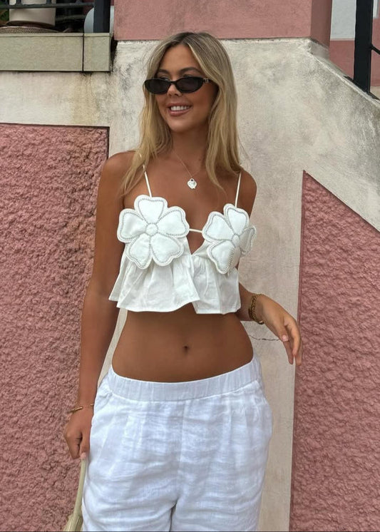Cropped Top With Floral Applique