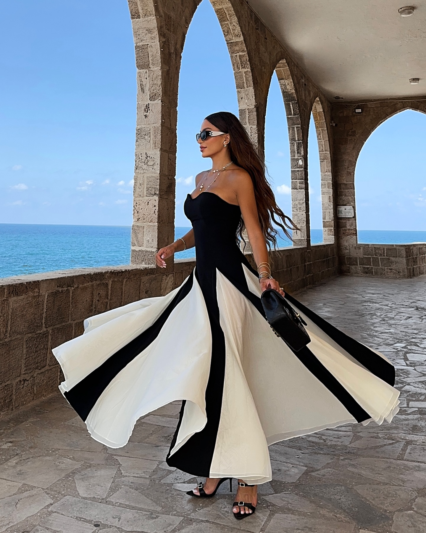 Strapless Contrast Midi Dress