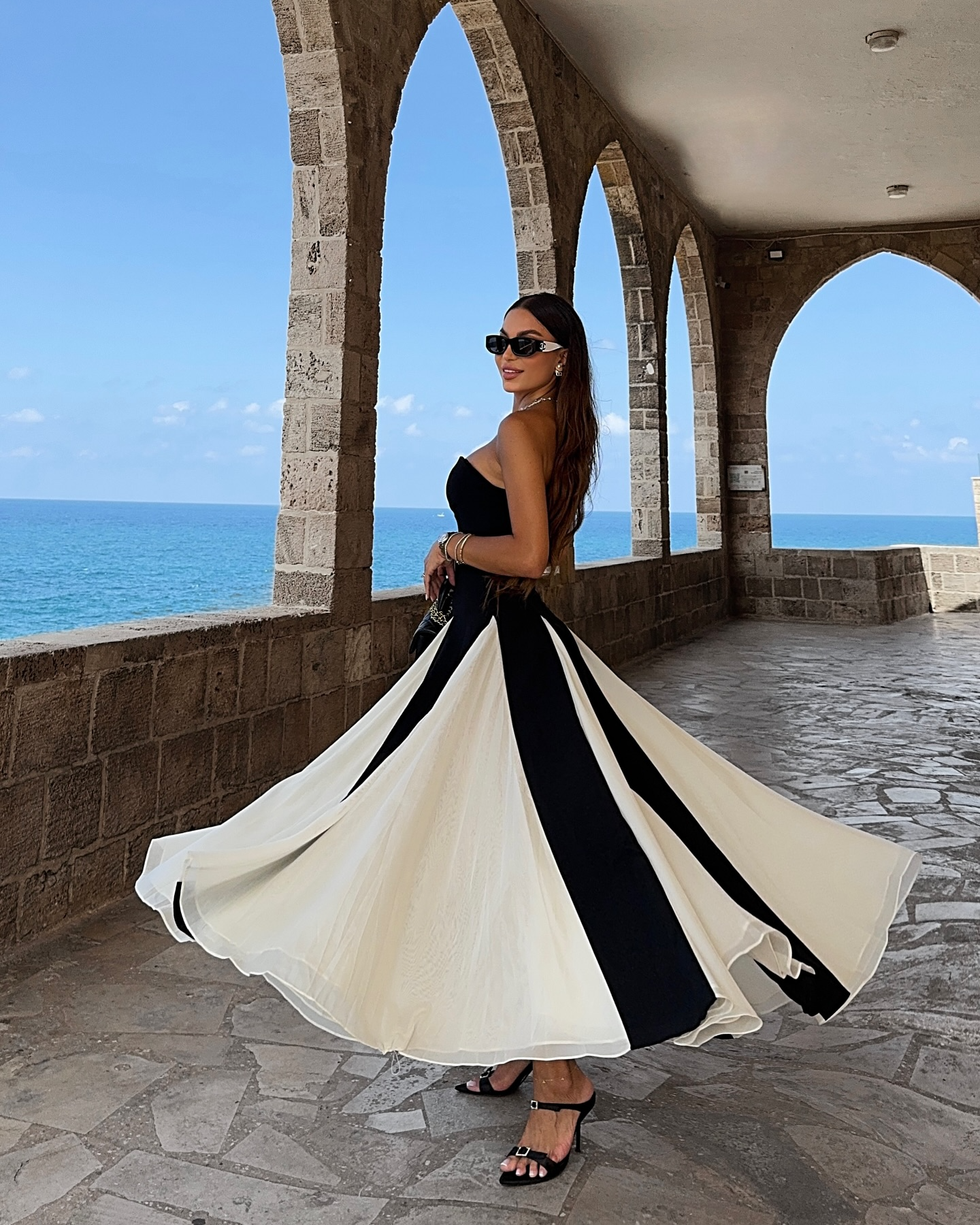 Strapless Contrast Midi Dress