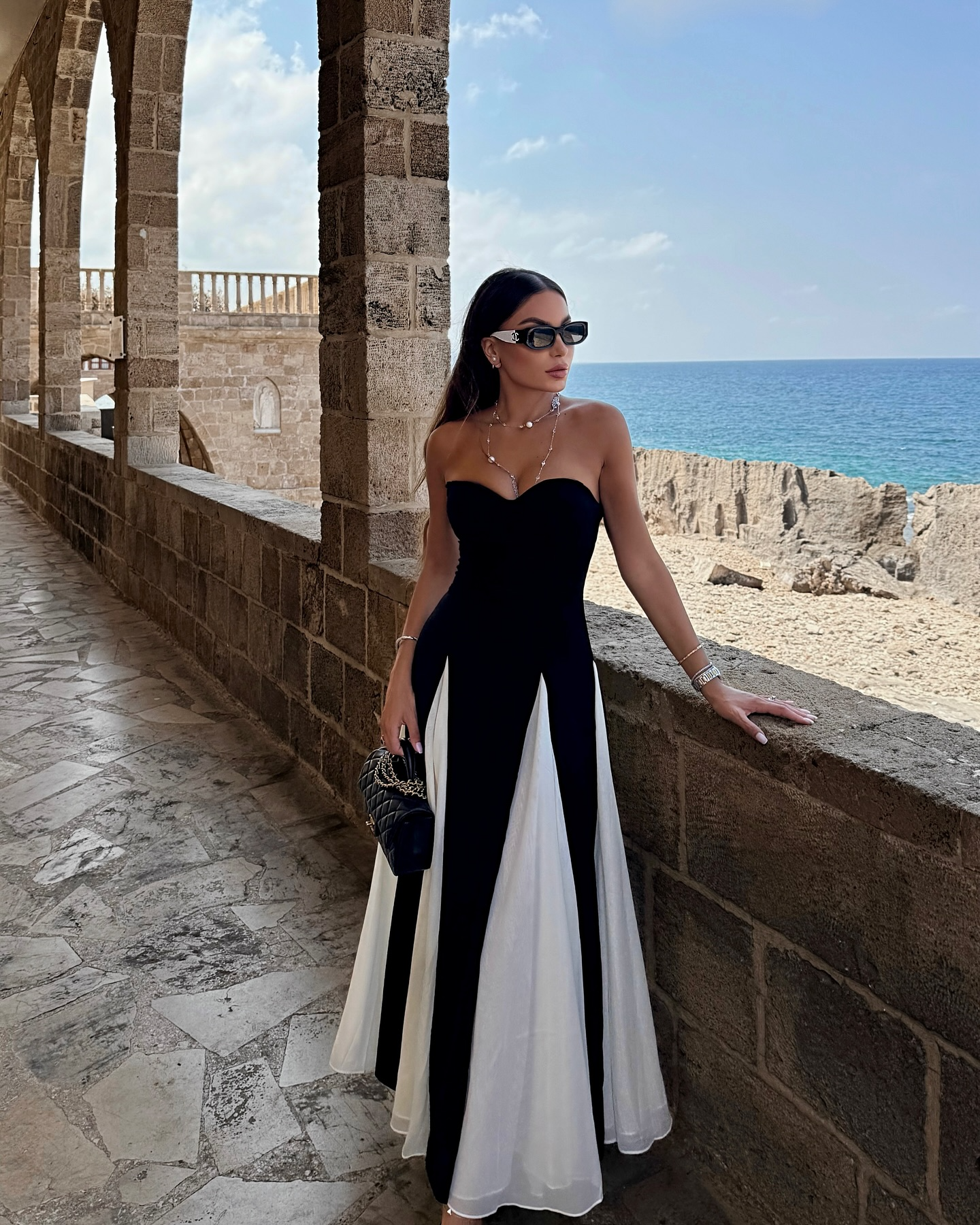 Strapless Contrast Midi Dress