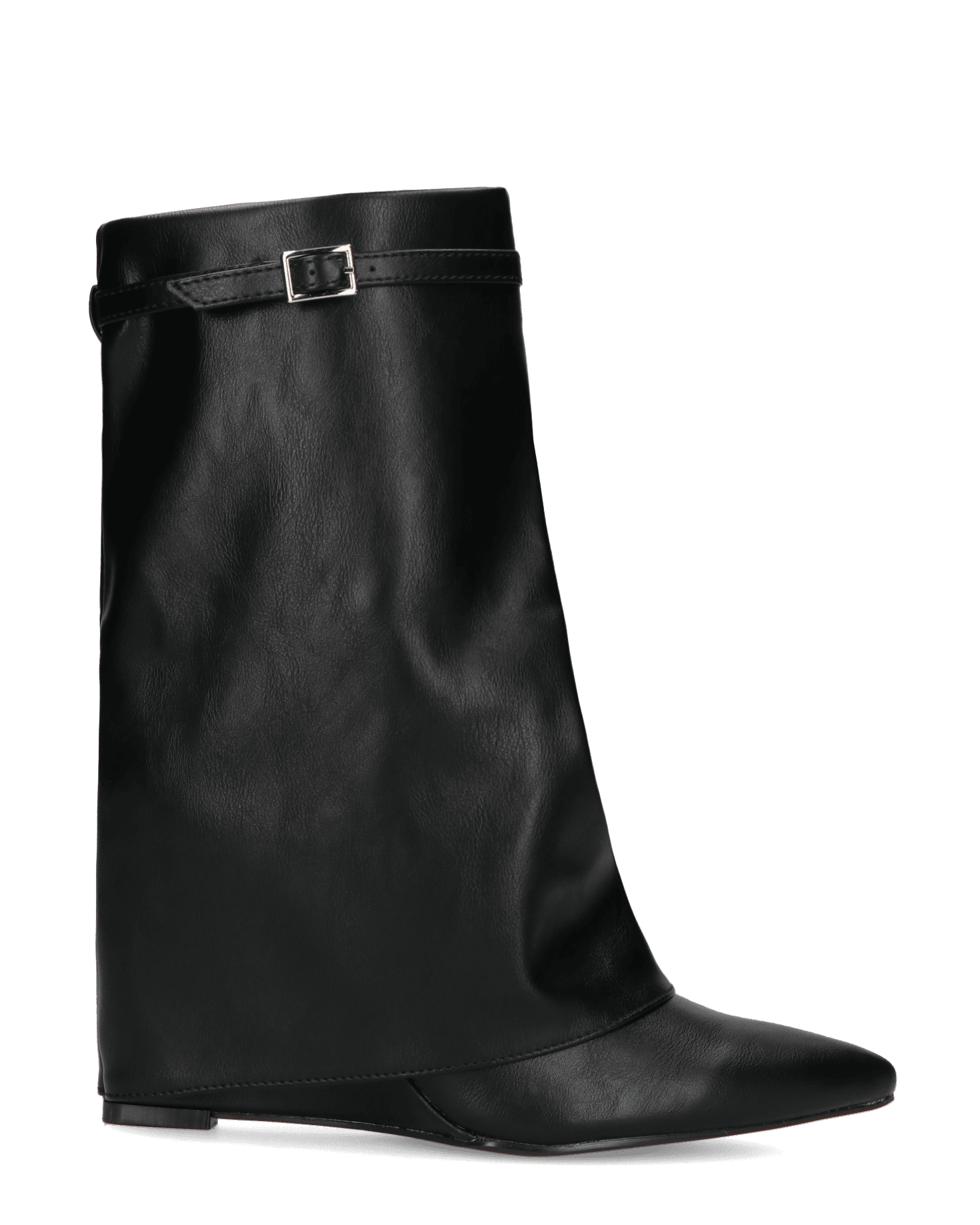 TAINA - black low ankle boots with fold and wedge