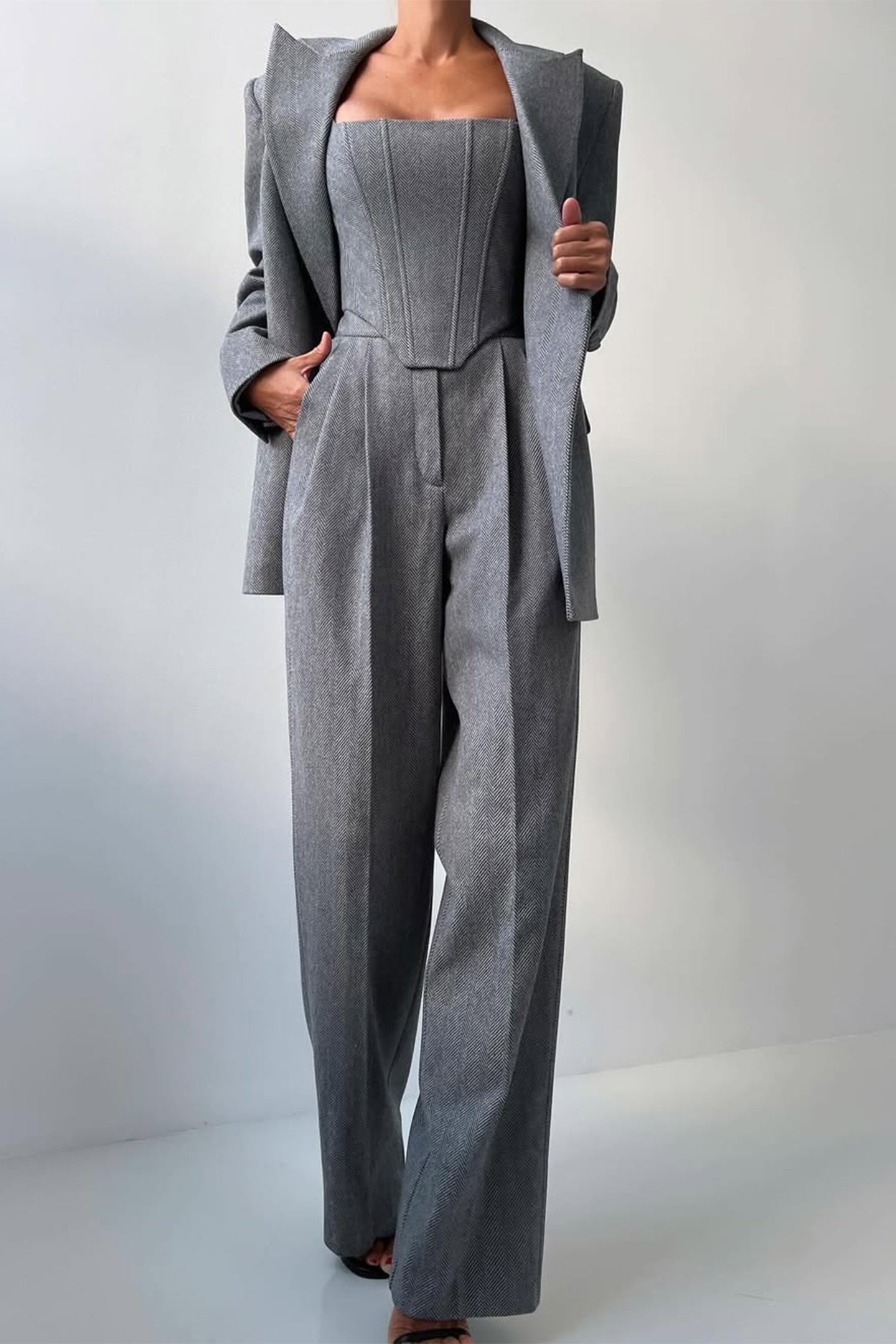 Tailored Three-Piece Suit Set with Corset Top