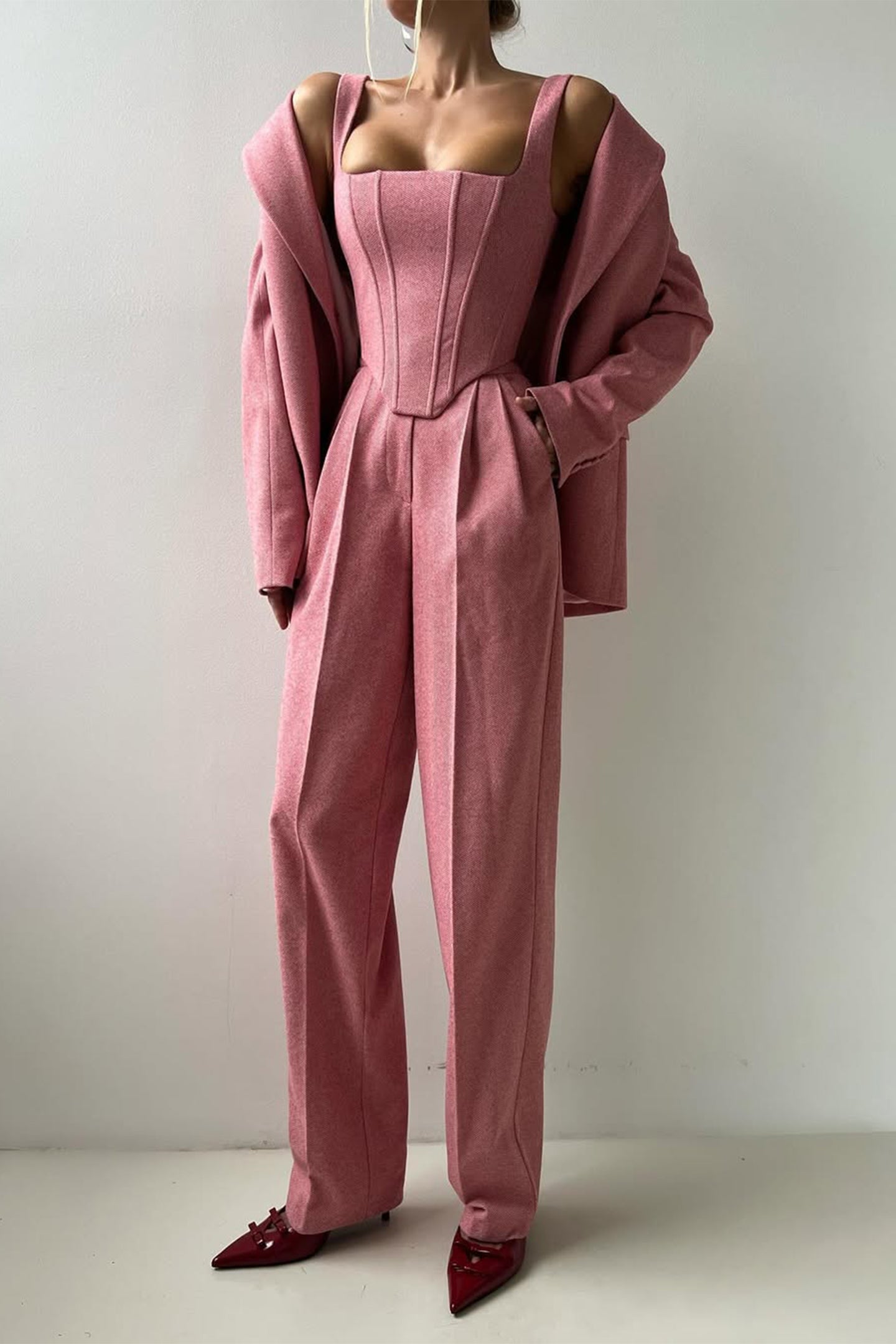 Tailored Three-Piece Suit Set with Corset Top