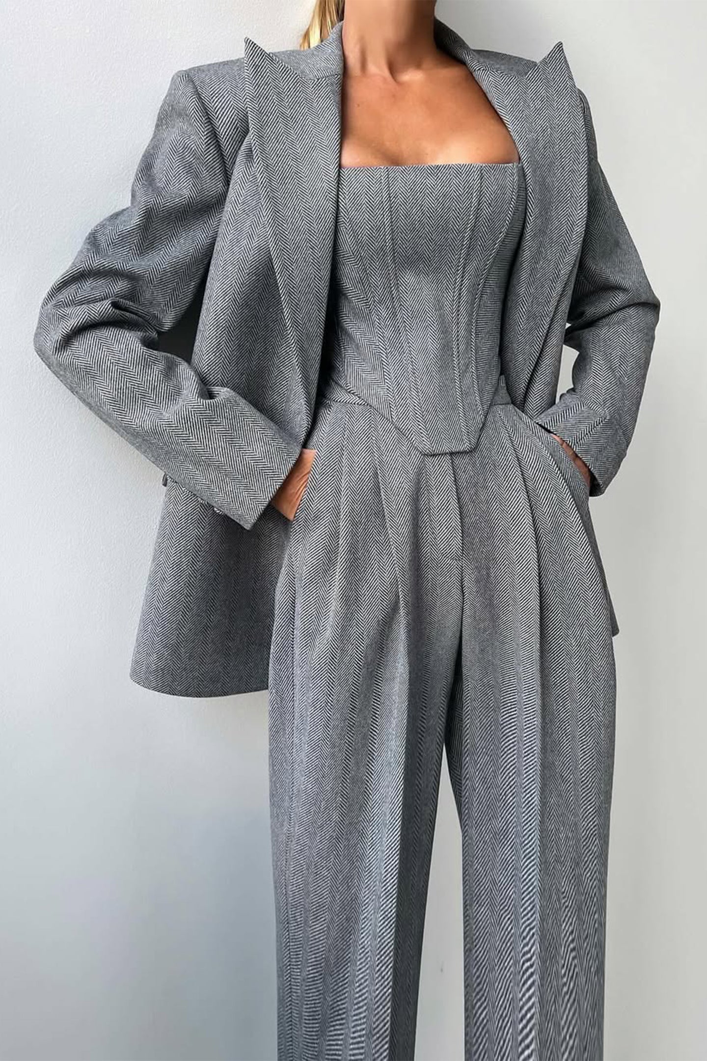 Tailored Three-Piece Suit Set with Corset Top