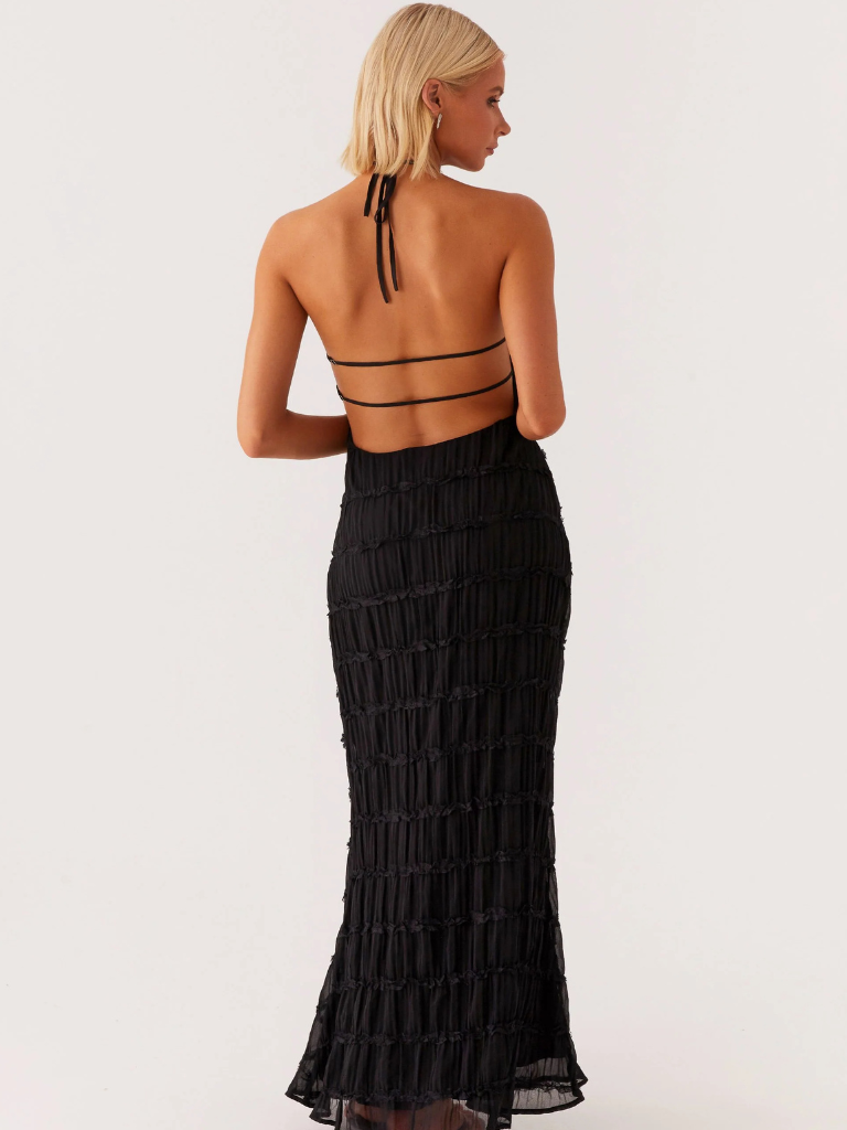Textured Halter Neck Long Dress