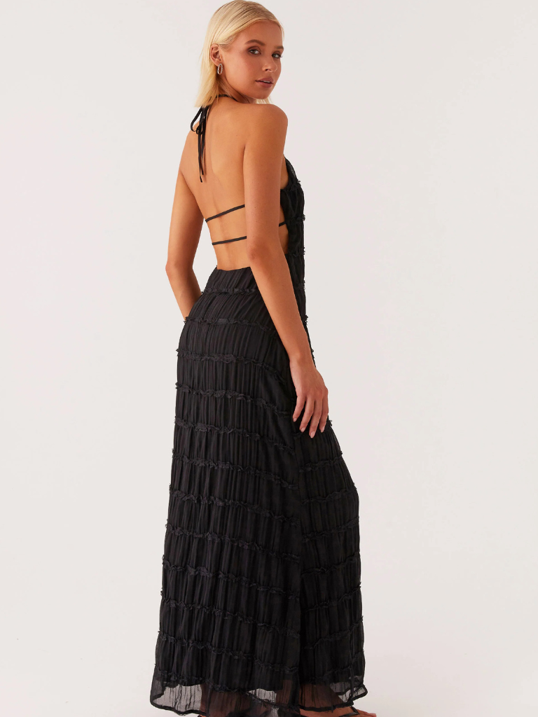 Textured Halter Neck Long Dress