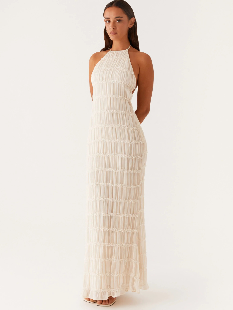 Textured Halter Neck Long Dress