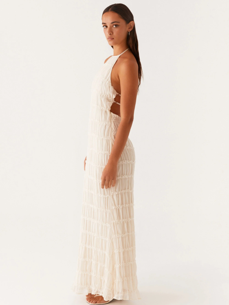 Textured Halter Neck Long Dress