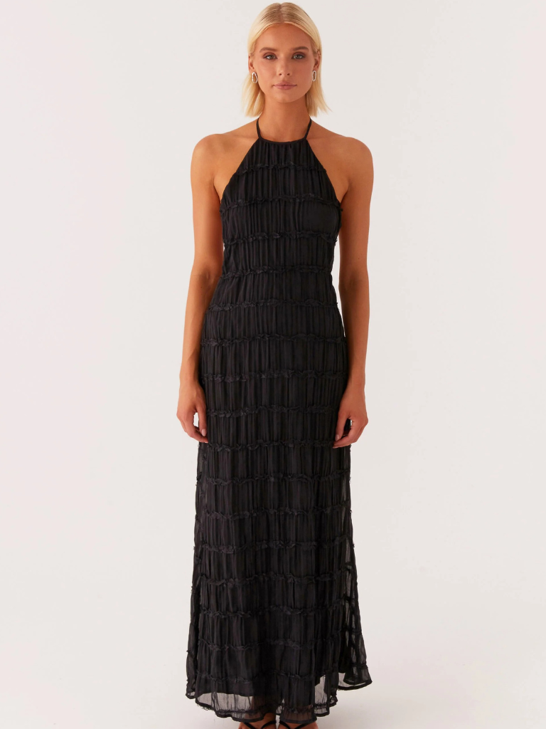 Textured Halter Neck Long Dress