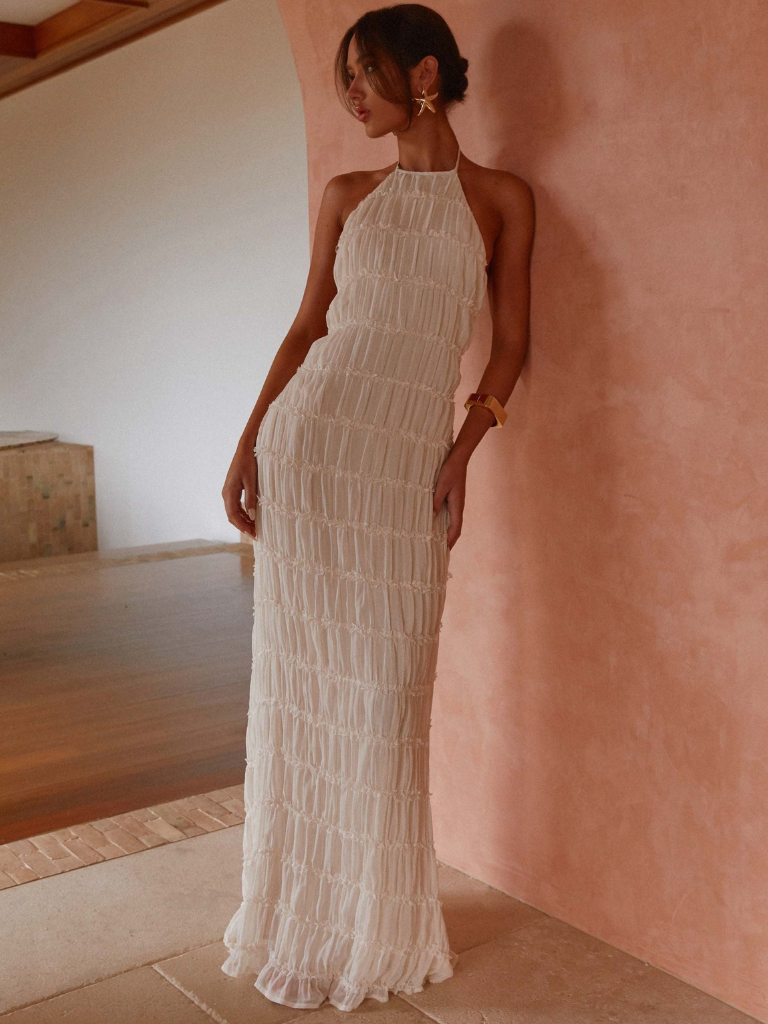 Textured Halter Neck Long Dress
