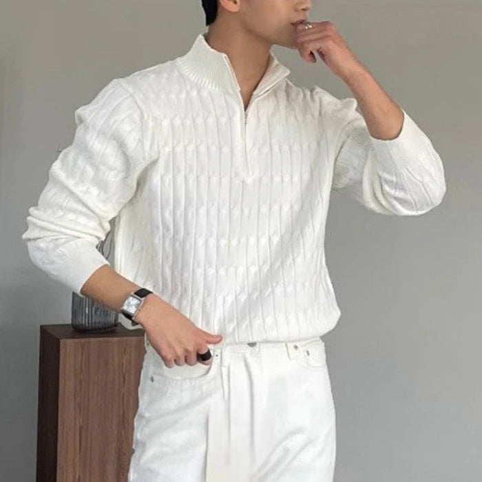 Textured Knit Half-Zip Sweater