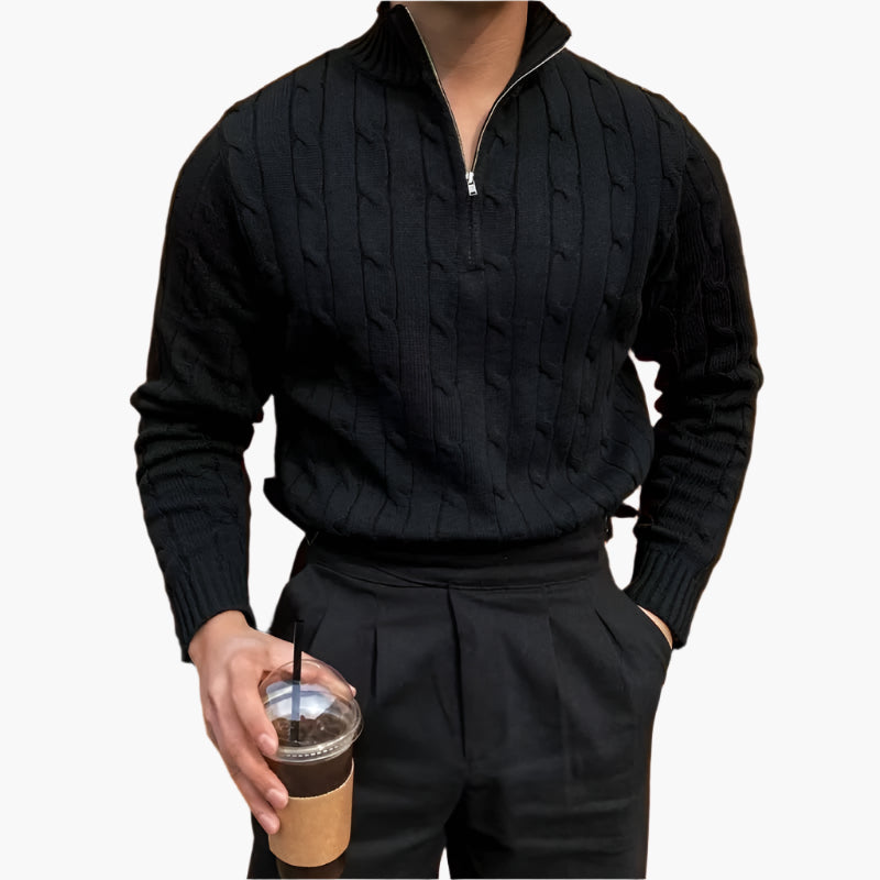 Textured Knit Half-Zip Sweater