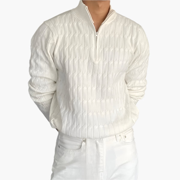 Textured Knit Half-Zip Sweater