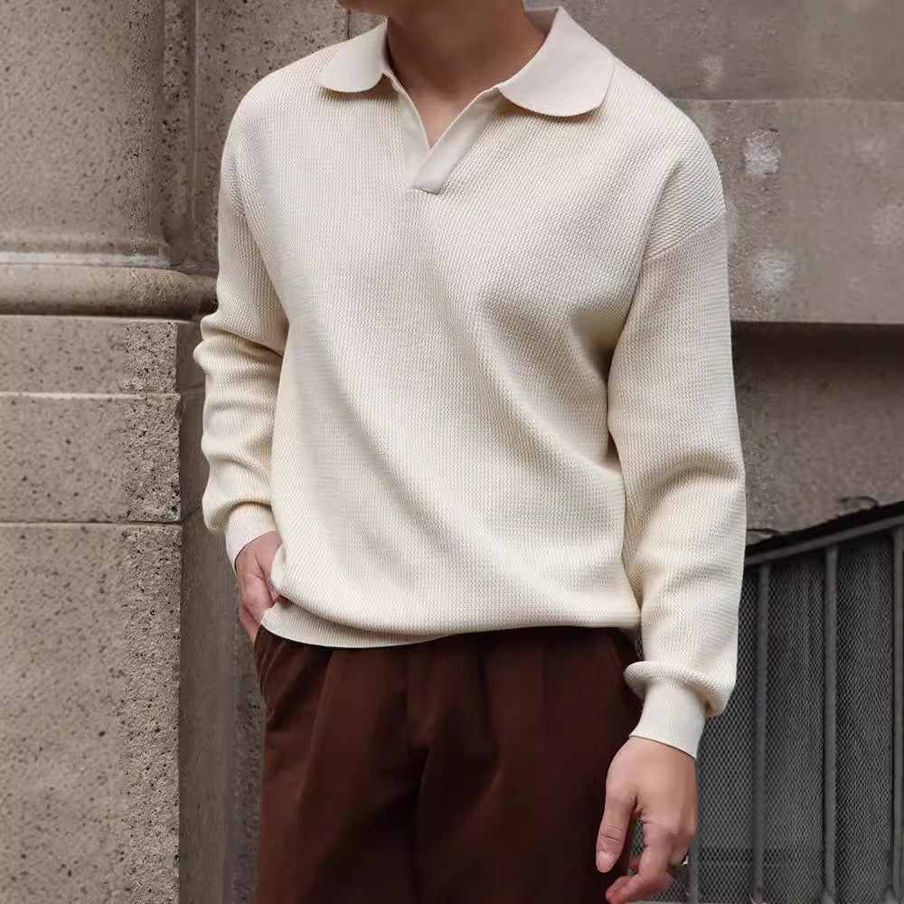 Textured Knit Polo Sweater