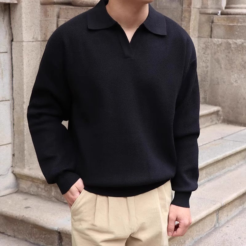 Textured Knit Polo Sweater