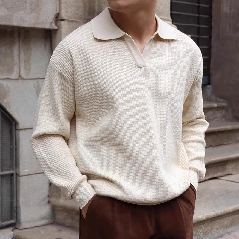 Textured Knit Polo Sweater