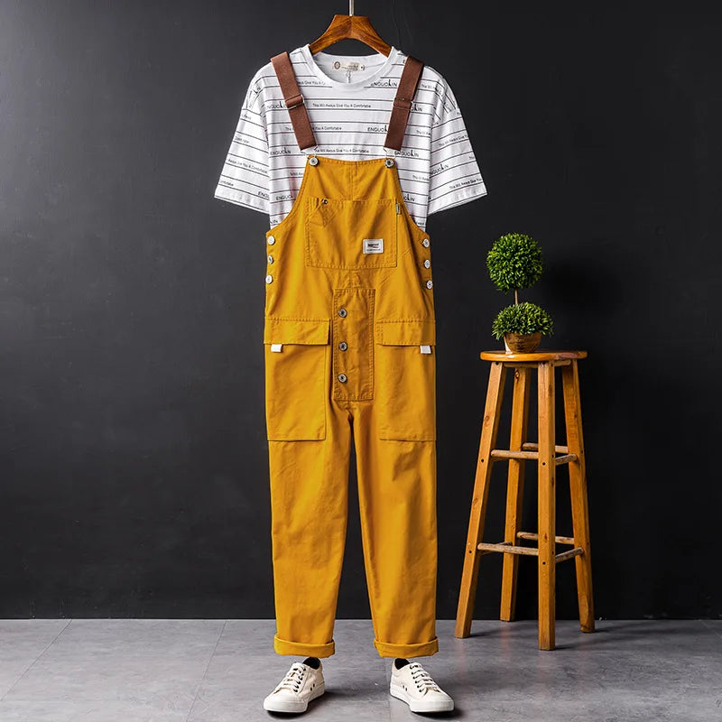Utility-Style Cotton Overalls with Button Detailing