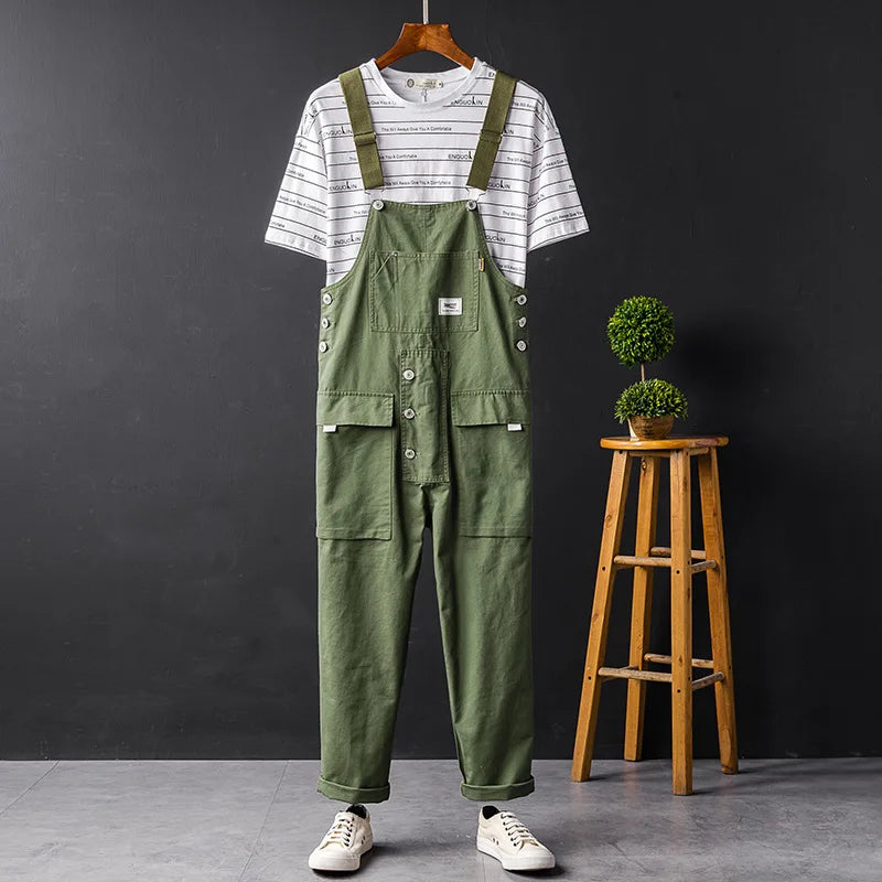 Utility-Style Cotton Overalls with Button Detailing