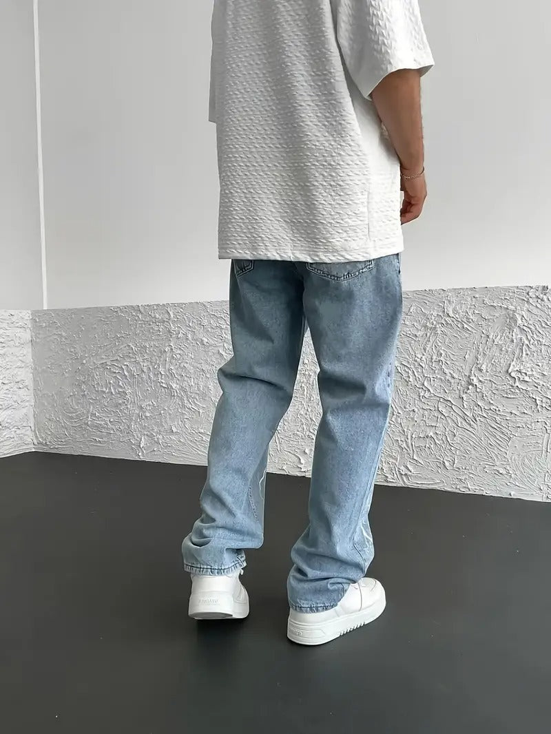 Lightning Print Relaxed-Fit Jeans - Blue