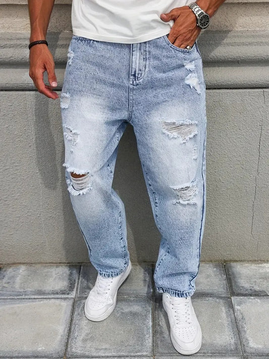 Acid Wash Distressed Baggy Jeans