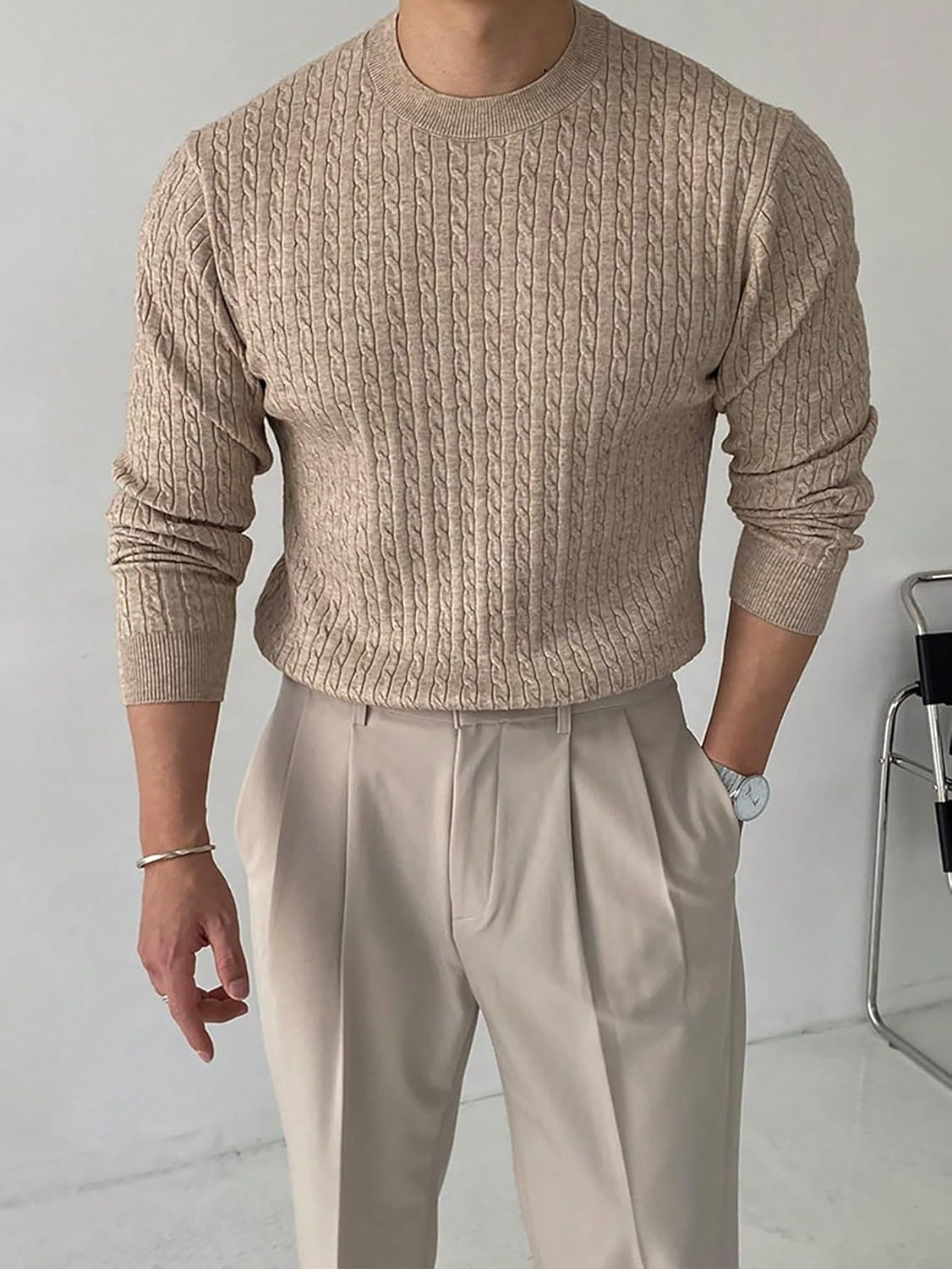 Cable-Knit Crewneck Sweater