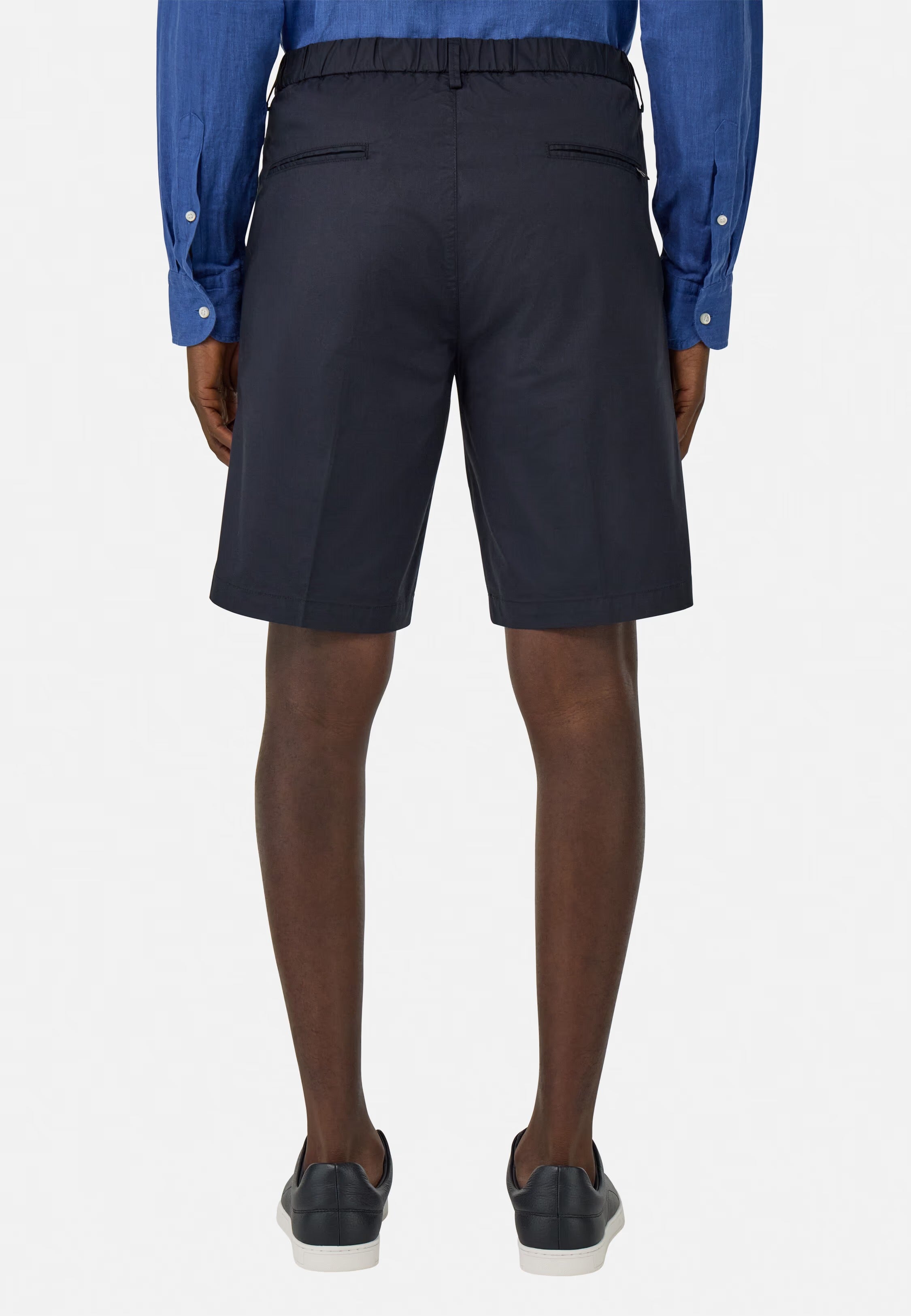 Tailored Pleated Chino Shorts - Navy Blue