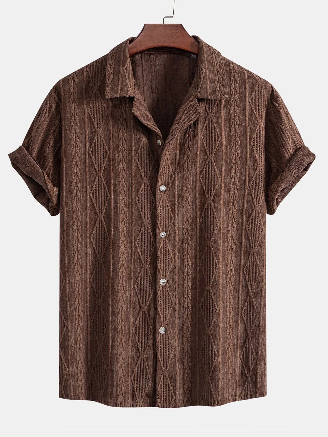 Textured Openwork Shirt and Relaxed Trousers Set