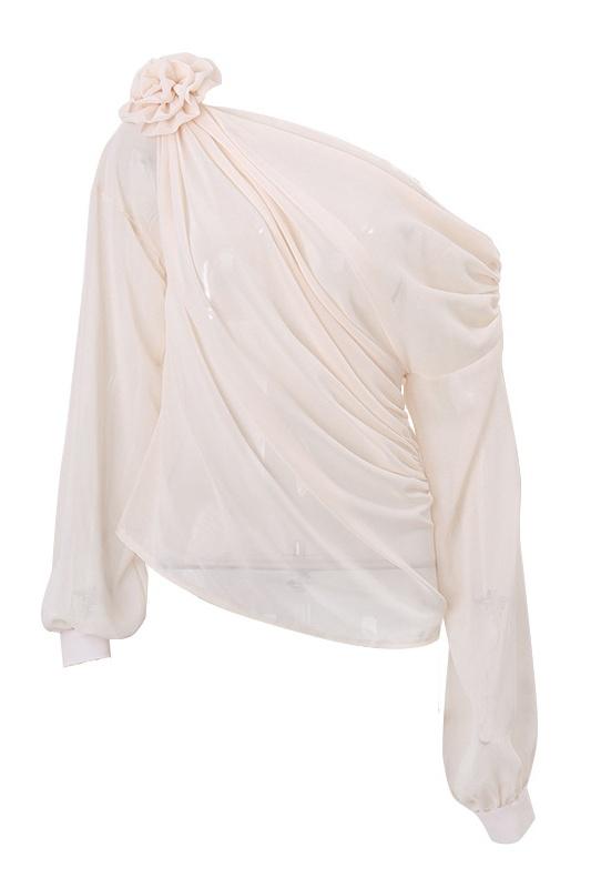 Asymmetric Drape Top with Floral Detail