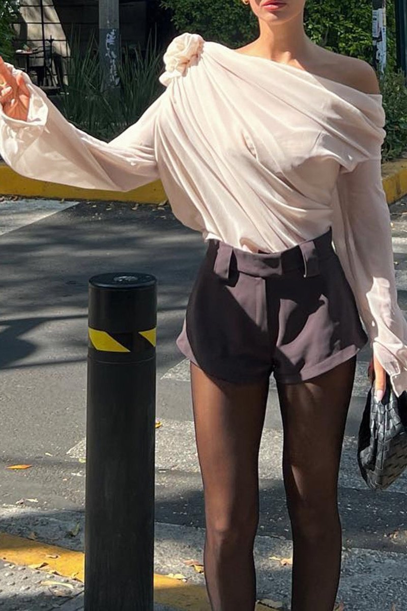 Asymmetric Drape Top with Floral Detail